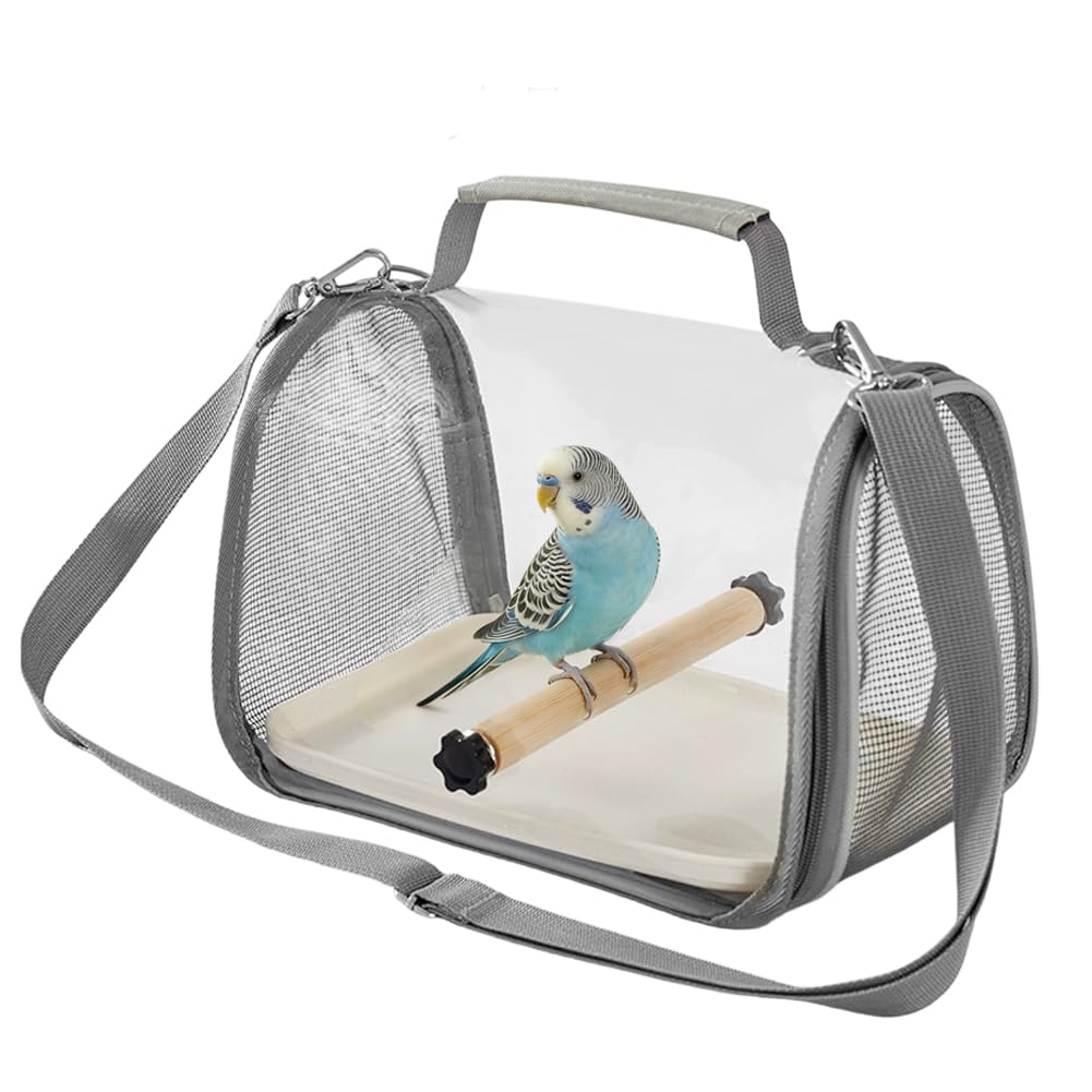 Vogelkäfig, Vogel Transportbox mit Sitzstange & Ausziehtablett, Kleintier & Vogelkäfig für Wellensittich, Sittiche, Leicht zu Reinigen, Sicherer Transport zum Tierarzt, 26x19x19 cm