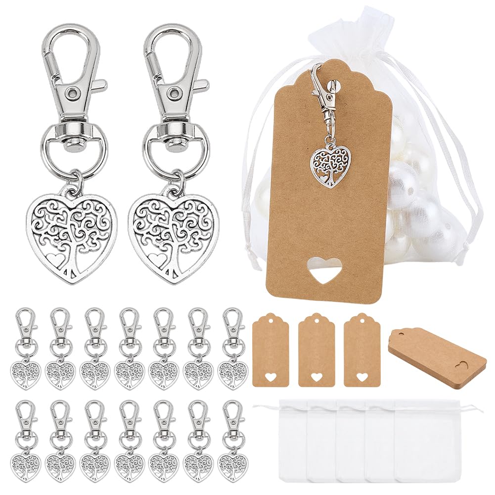 PH PandaHall 24 Sets Tree of Life Keychain Favor Wedding Favors Organza Gift Bags Heart Keyring Small Mesh Bags with Blank Tags for Graduation Teacher Appreciation Gift Birthdays Party Guest Return