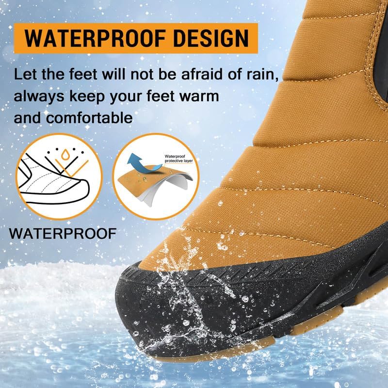 Hanani Mens Snow Boots Waterproof Winter Boots for Men Fur Lined Warm Ankle Boots Zipper Closure Slip on Outdoor Boot Comfortable Walking Shoes