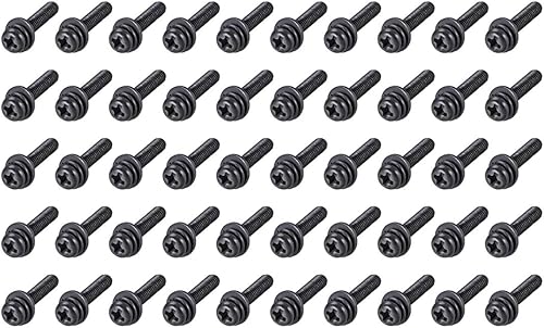 Miniatura 7 de uxcell Tornillos de máquina Phillips de acero al carbono M4 x 0.472 in con arandela de resorte y arandelas lisas, 50 unidades