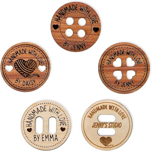 Botón de etiquetas con nombre de costura, hecho a mano con botón de amor para ropa, gorro de poom, juego de 10 etiquetas de ropa, regalo para madre,