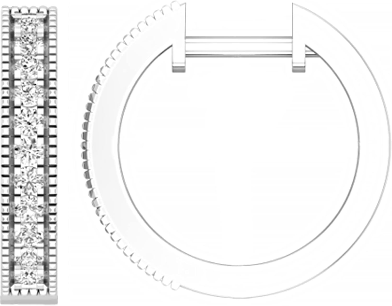 Dazzlingrock Collection Round White Natural Diamond Miligrain Edged Single Line Hoop Earrings (0.26 Ctw) in Real Solid Gold