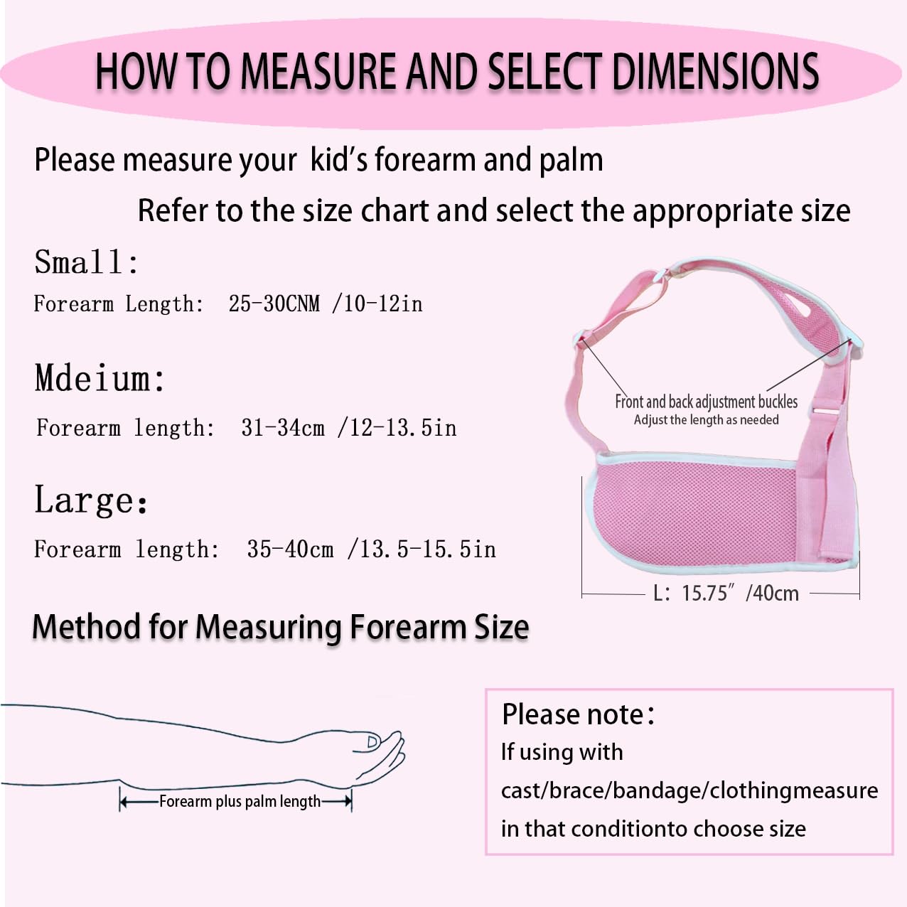 Adjustable Children's Arm Sling - Breathable Mesh Shoulder Stabilizer for Wrist/Elbow/Shoulder Injuries. This elbow support sling provides support for the wrist, elbow, and shoulder and is suitable for both the left and right arms (Pink, Large) - Image 2