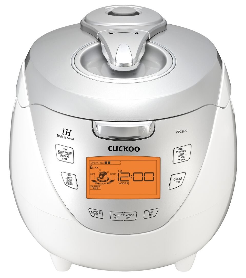 Cuckoo Induction Heating Pressure Rice Cooker – 18 Built-in Programs Including Glutinous, GABA, Mixed/Brown and More, Non-Stick Coating, Made in Korea, 8 Cups, White/Silver