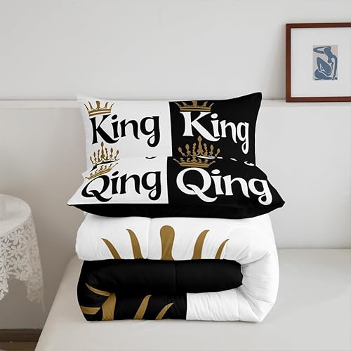 Miniatura 5 de Erosebridal Juego de edredón de corona King y Queen, juego de ropa de cama para parejas adultos, mujeres y hombres, juegos de edredón para boda, San