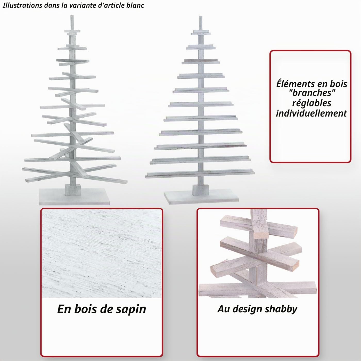 Sapin de Noël décoratif HWC-H77 Shabby-Look Blanc