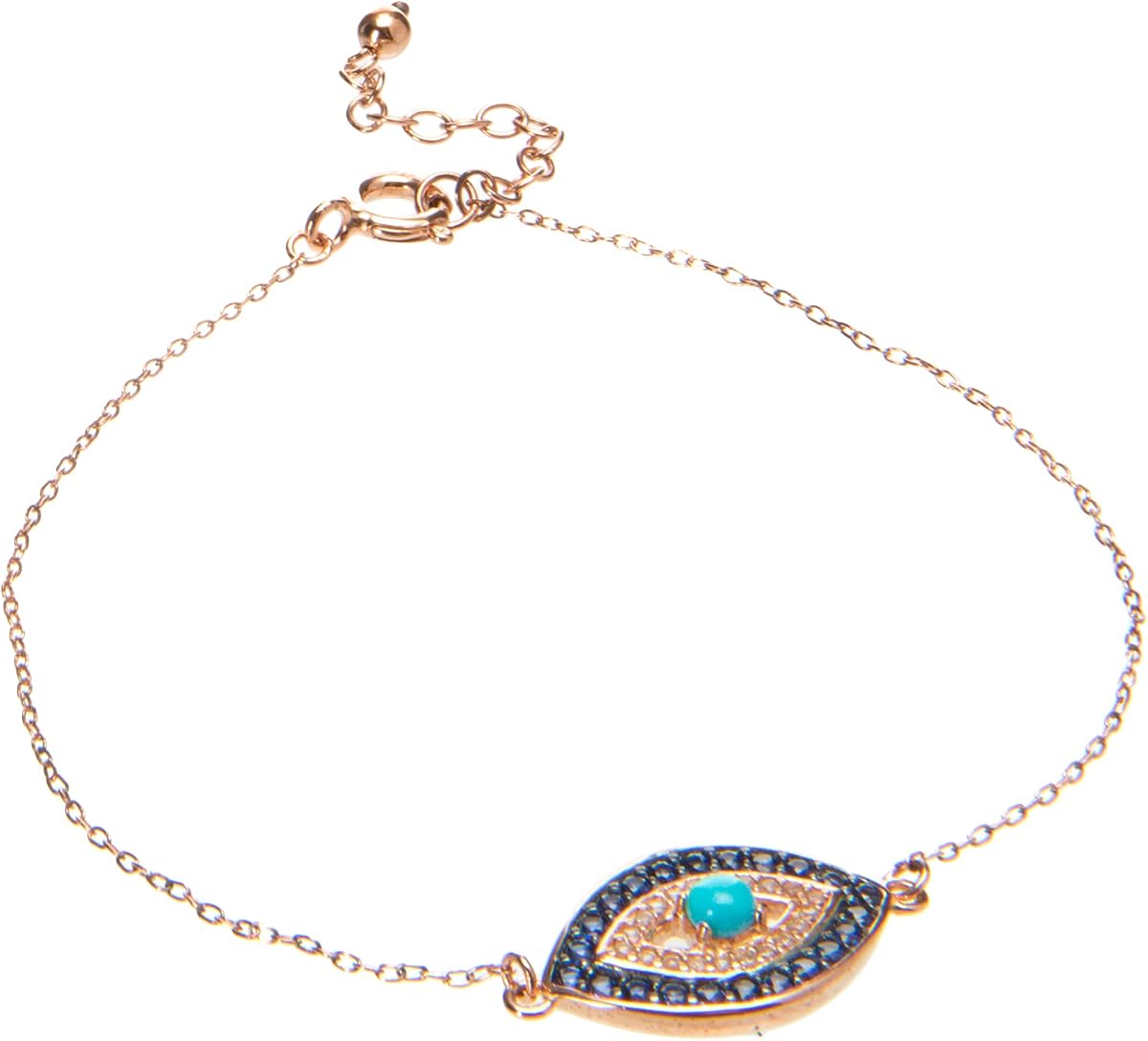 womens 18k Yellow Gold Plated Sterling Silver Stabilized Turquoise with Created Blue and White Sapphire Evil Eye Necklace, 18", (previously Amazon Collection)