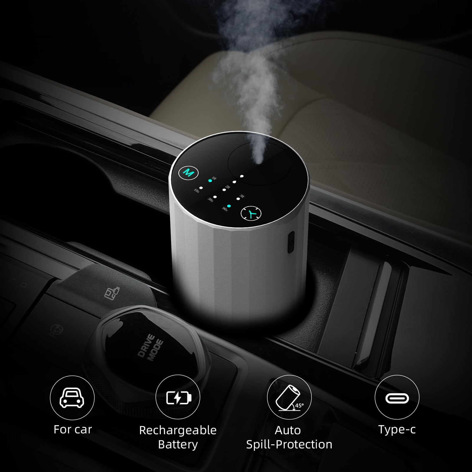Difusor de aceites esenciales sin agua, difusor de aroma de aromaterapia para el hogar, habitación grande, dormitorio, coche, oficina, escritorio, mini ambientador portátil a pilas (plateado)