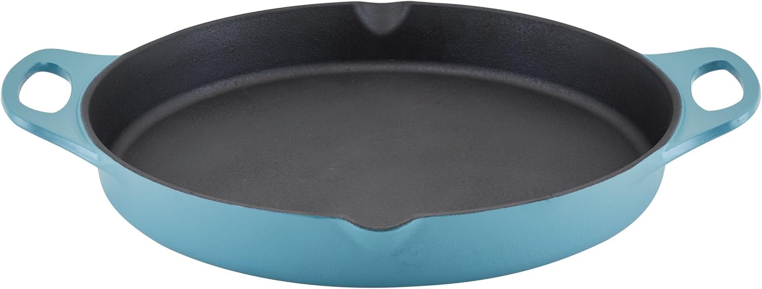 Rachael Ray Nitro Cast Iron Skillet with Side Handles, 14 inch, Agave Blue 14 Inch Agave Blue
