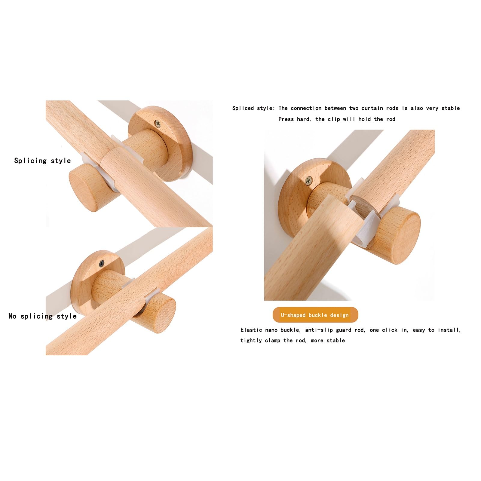 Tringle à rideaux en bois, montage latéral, longueur 280 cm, idéale pour rideaux romains, construction durable