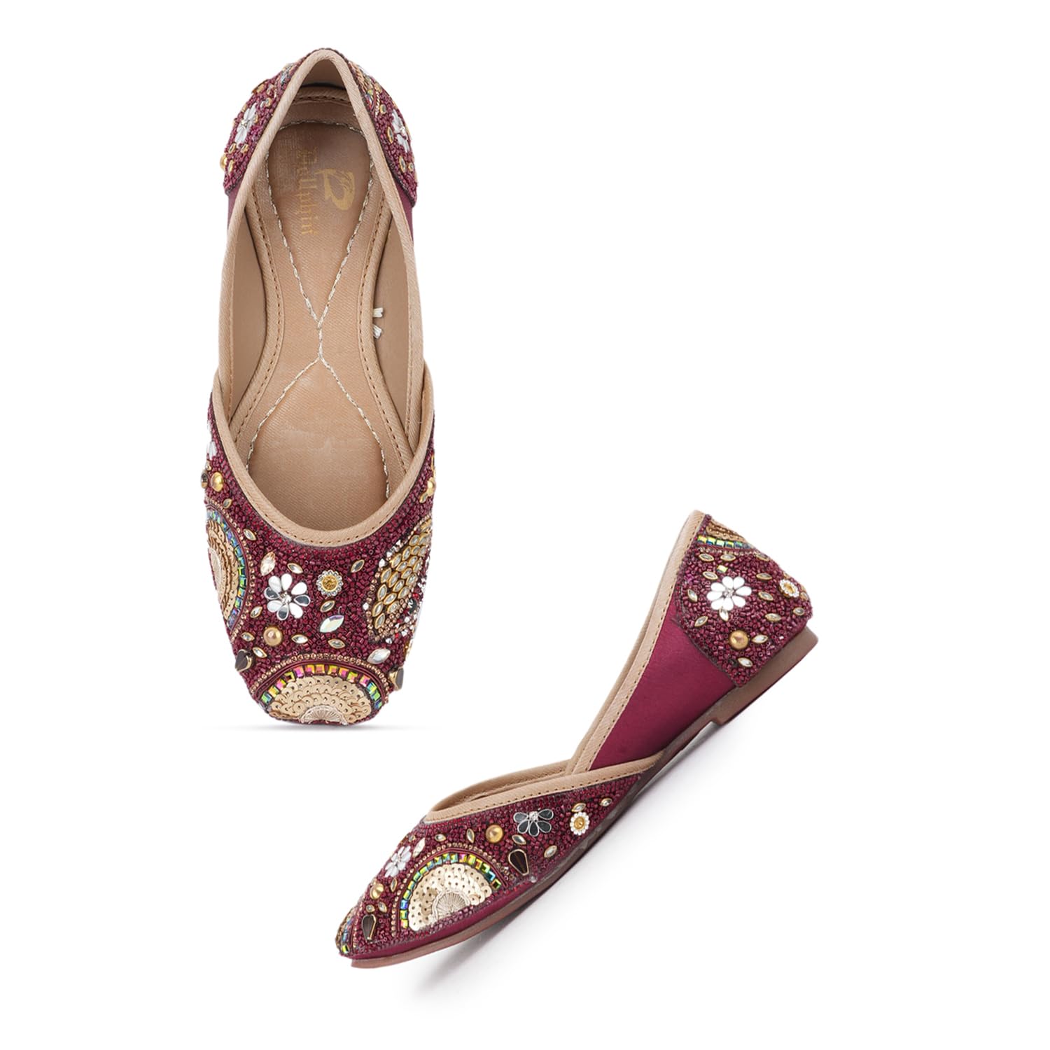 Women Ethnic Mojaris Looks Flat Soft, Comfortable Beaded & Fancy Punjabi Jutis for Women DU-1478-image-2