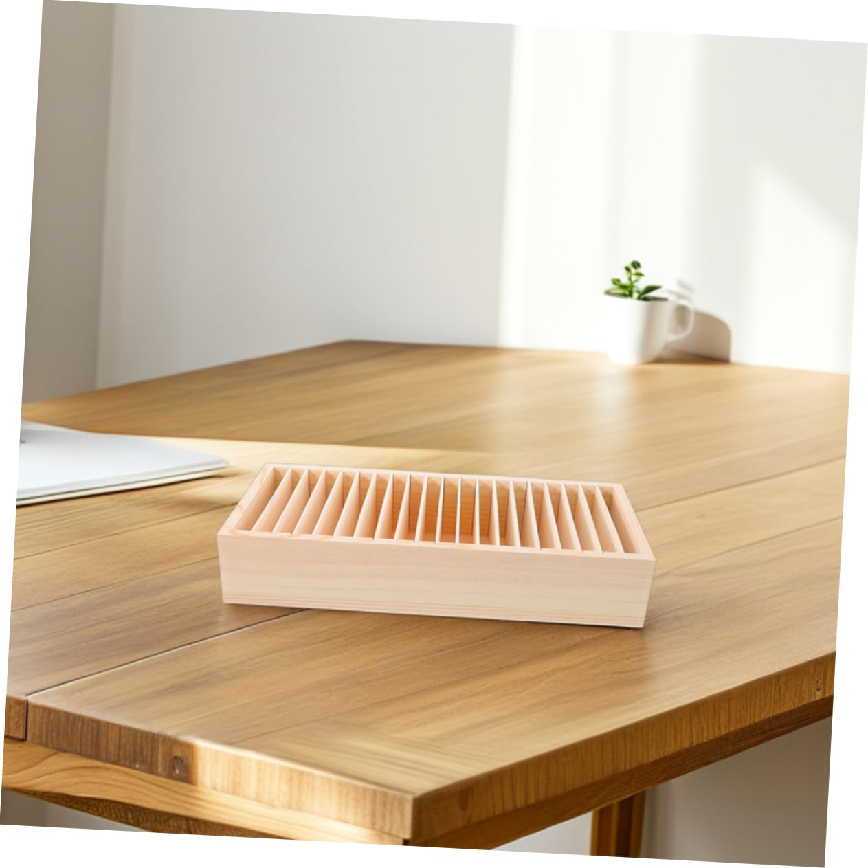 Operitacx Scatola in Legno Beige Multi-scomparto e Struttura Staccabile Porta Biglietti da Visita e Fermagli 2 Pezzi per Design per Ufficio e Casa