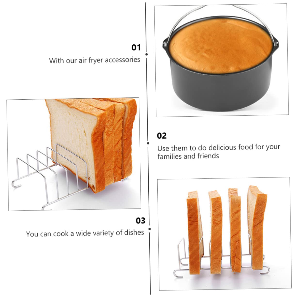 6 Stück Backform aus Edelstahl für Heißluftfritteusen, 7 Zoll | Küchenhelfer für Kochen und Frittieren, Spülmaschinengeeignet, Praktisches Zubehörset