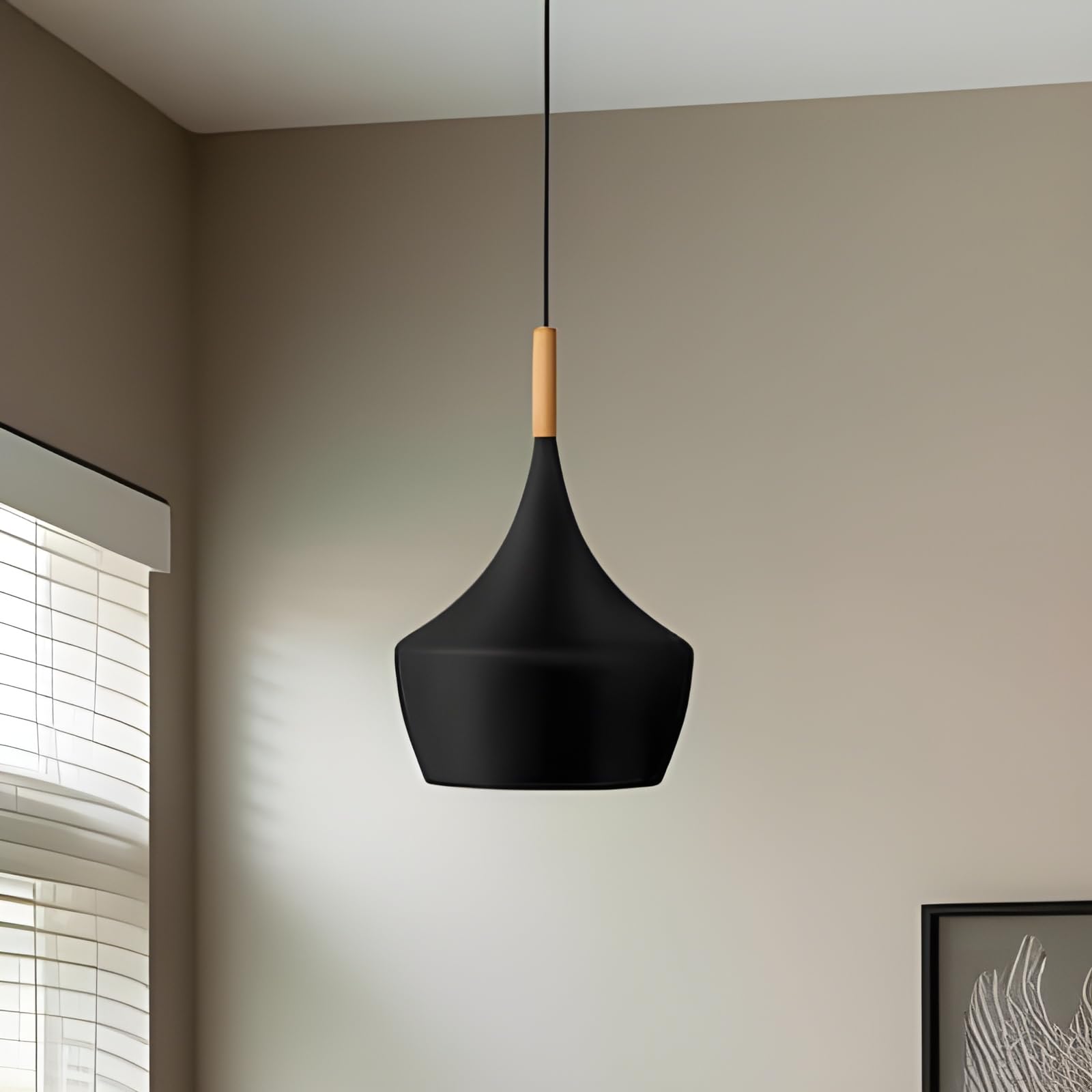 Modern Tulip Black Aluminum and Wodeen Metallic Decorative Hanging Lights Set Pendant Ceiling Light Classic lamp for Kitchen Dining Living Room Bedroom Bathroom (with Bulb)-image-43