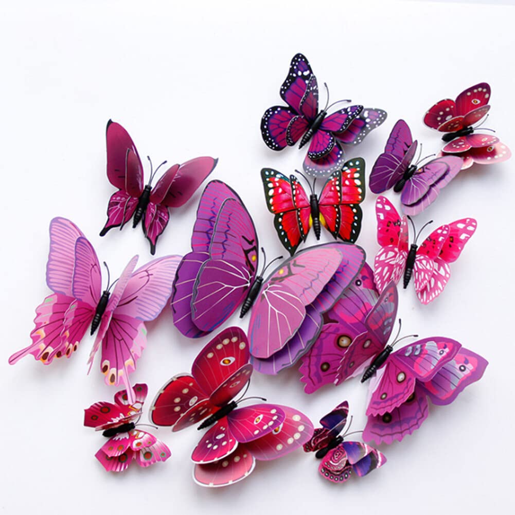36 Papillons 3D Stickers Muraux Rose Or - Décoration Chambre Enfant, Fête, Mariage Et Salon - Autocollants Réutilisables