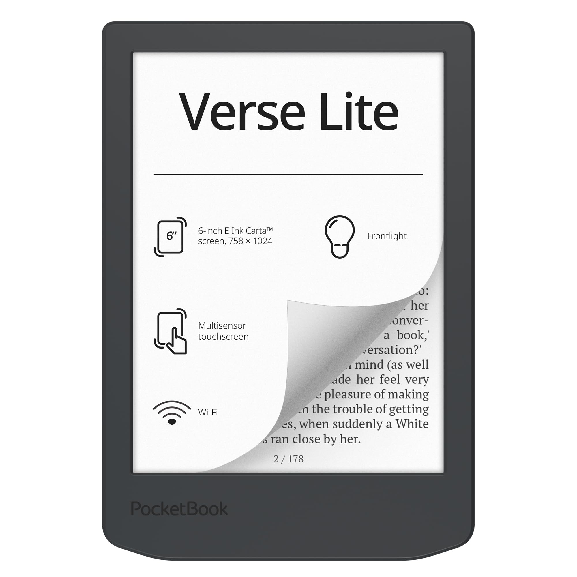 PocketBook Verse Lite 6" E-Ink Carta Touchscreen eReader with Frontlight | Eye-Friendly, Glare-Free Display | Wi-Fi | Supports 25 Formats incl. DRM | Compact & Lightweight