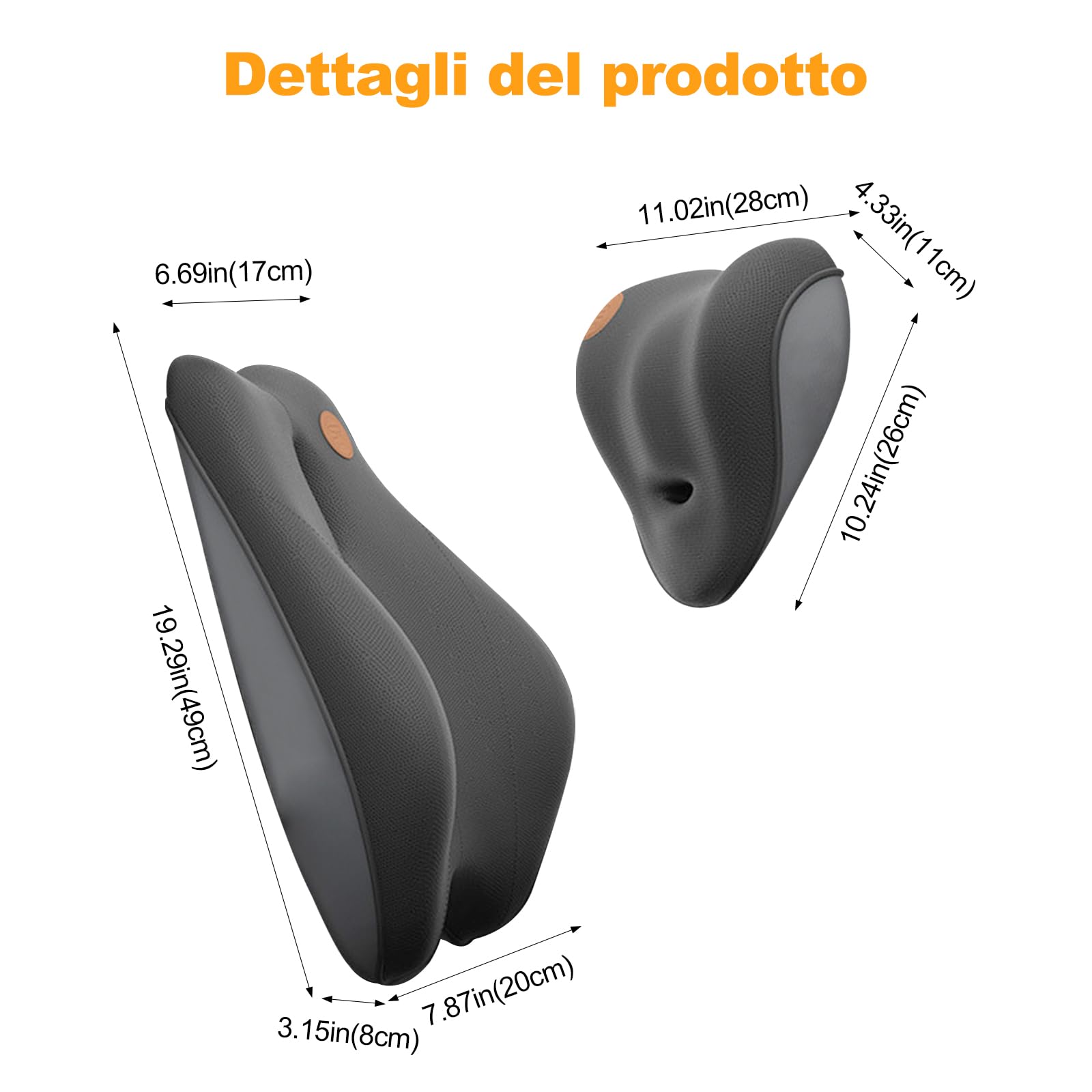 Ergocar Cuscino per Il Collo e Cuscino Lombare per Sedia da Ufficio/Auto/Gioco, Traspirante Memory Foam Cuscino Cervicale e Cuscino Lombare Supporto, Nero (Nessuna funzione di massaggio)