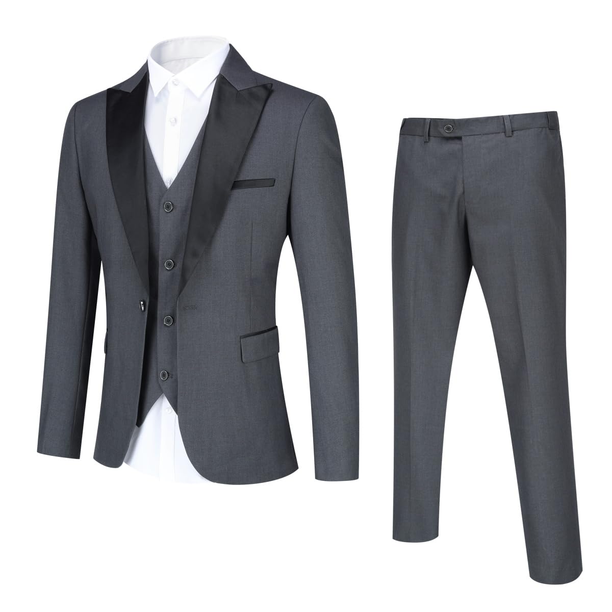 YOUTHUP Garnitury męskie slim fit 3-częściowy garnitur elegancki ślubny smoking szczyt klapa marynarka spodnie kamizelka