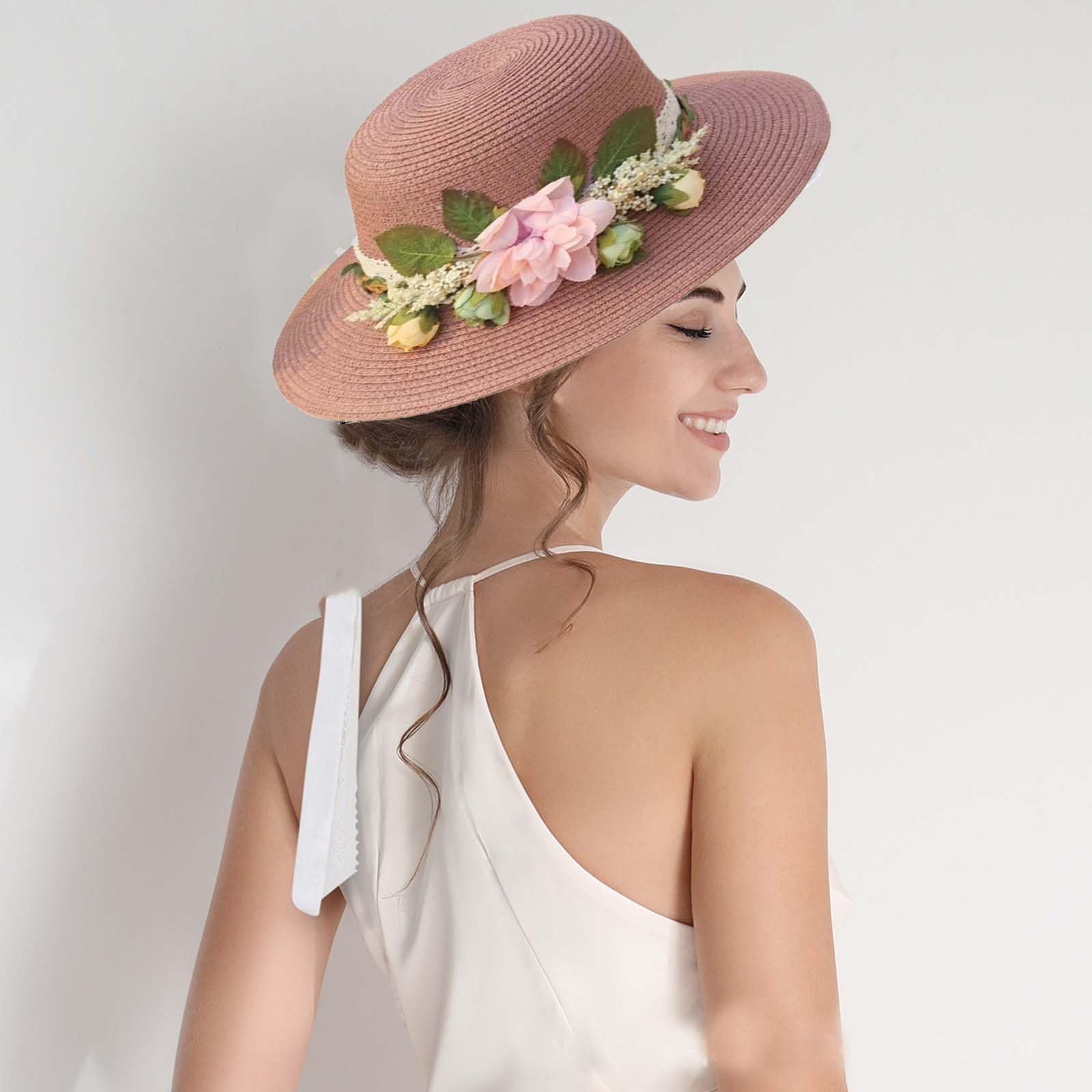Cappello da Sole Cappelli da Sole, Cappello da Sole in Paglia da Donna, Largo 50+, Pieghevole, Estivo da Spiaggia, Multicolore(White)