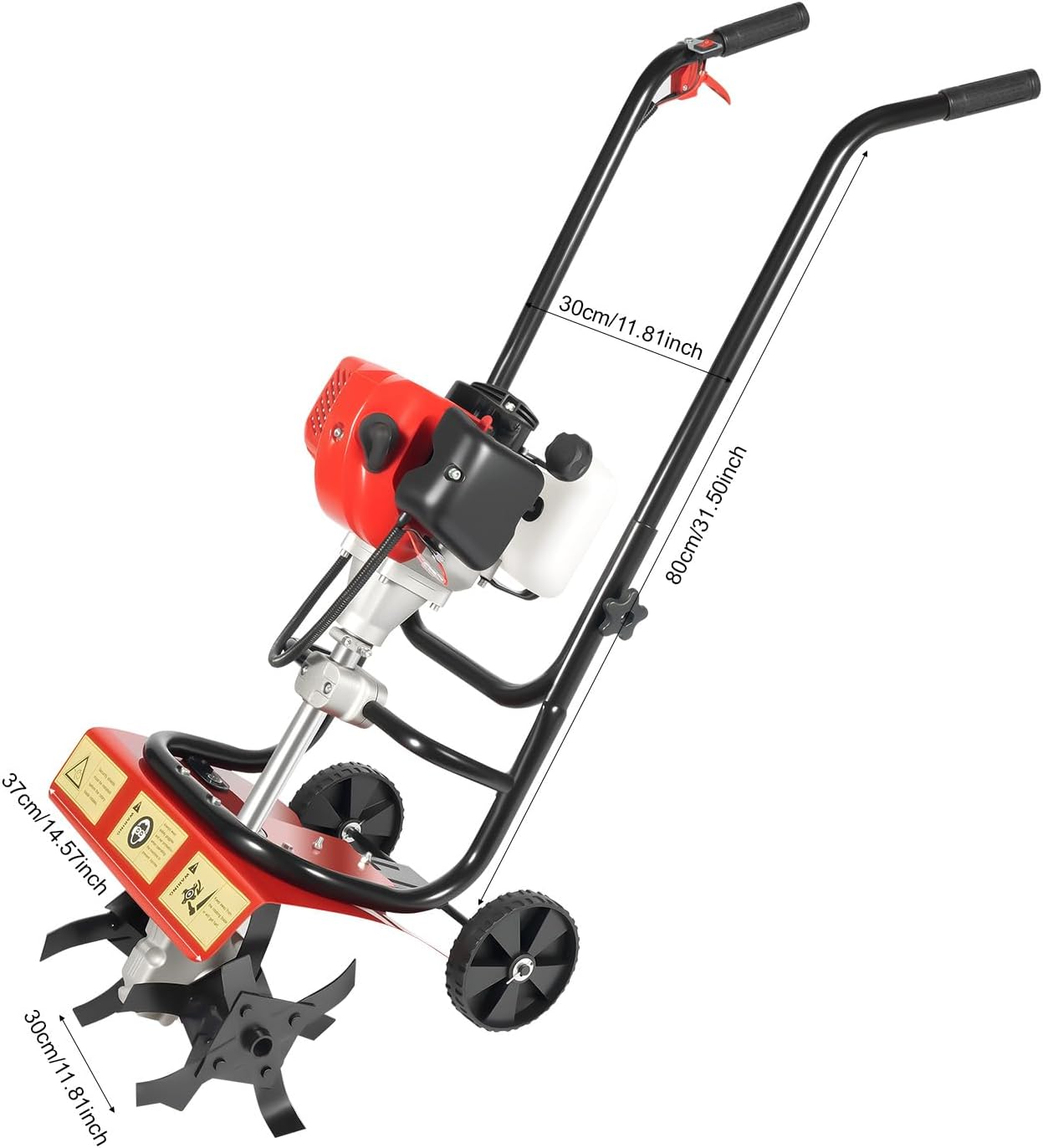 52cc 2 Stroke Commercial Tiller Gas Powered Tiller Soil Cultivator, Mini Tiller Cultivator Garden Tiller Gas Powered Hand Rotary Cultivator Rototiller Garden Tool with Long Handle for Soil Cultivation