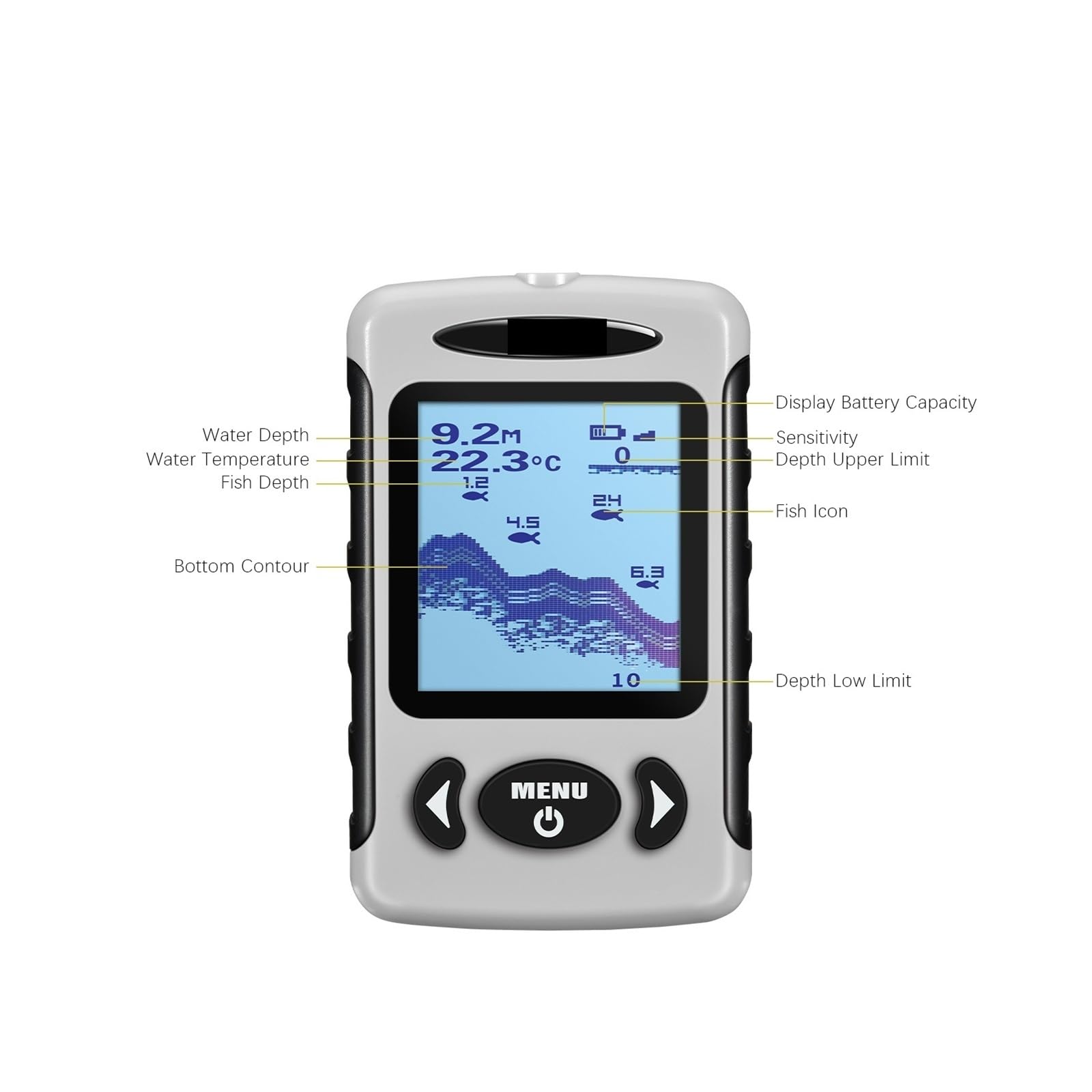 Ecoscandaglio, Ecoscandaglio portatile LCD da 2, pollici 200KHz/83KHz Rilevatore doppia frequenza sonar 100M for la pesca sul ghiaccio