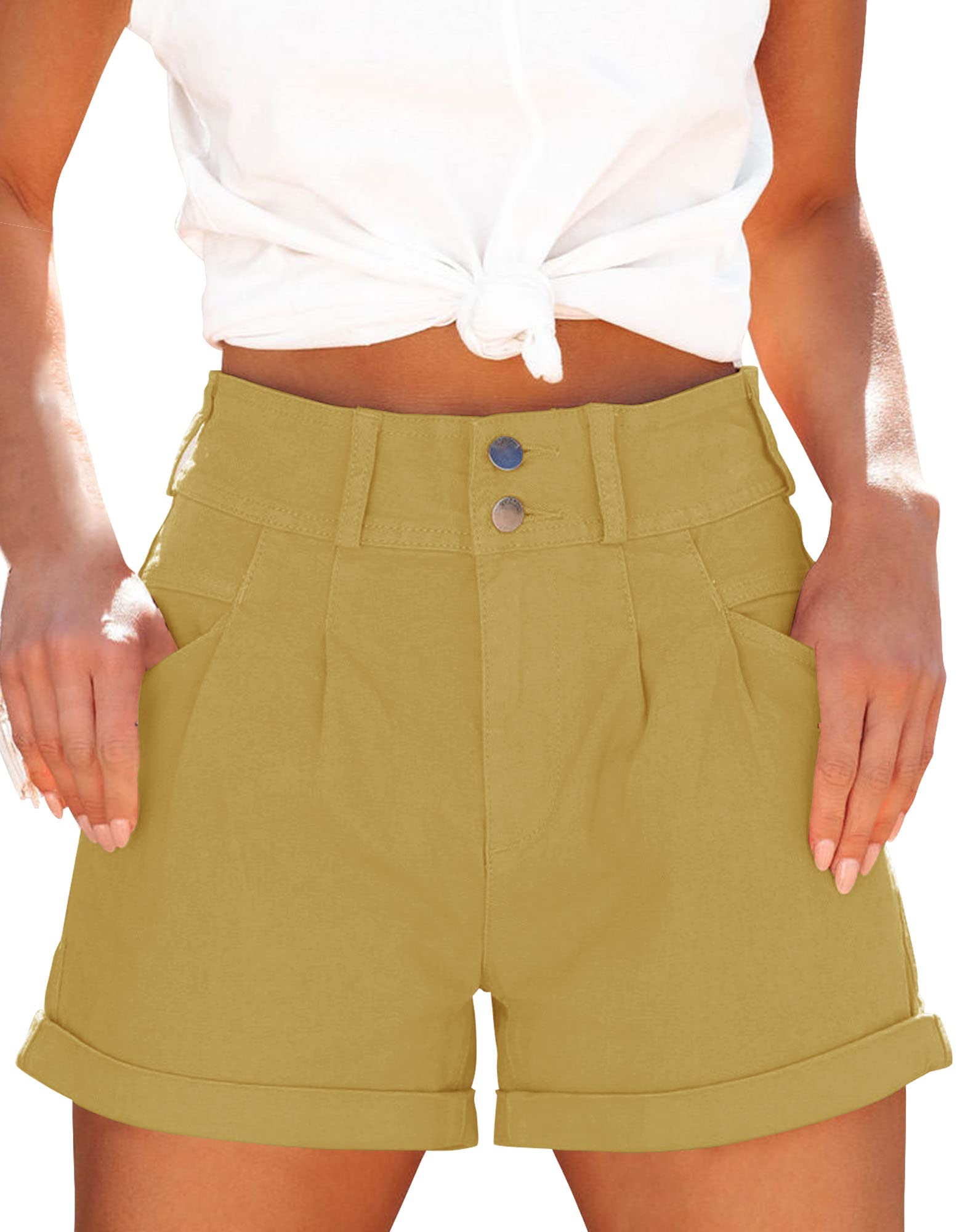 Hilltichu Womens Relaxed Fit Casual High Waist Pocketed Denim Shorts