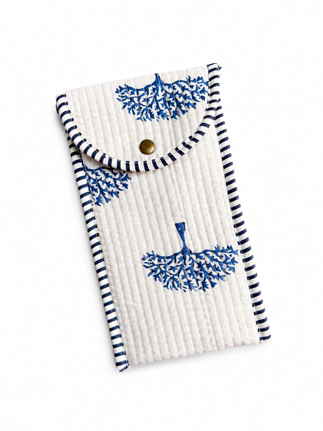 Handmade Quilted Cotton Mobile Pouch for Women | Blue & White Block Print Phone Bag with Snap Closure | Compact Travel Organizer for Cash, Cards & Essentials | Aesthetic Gift Pouch-picture-30
