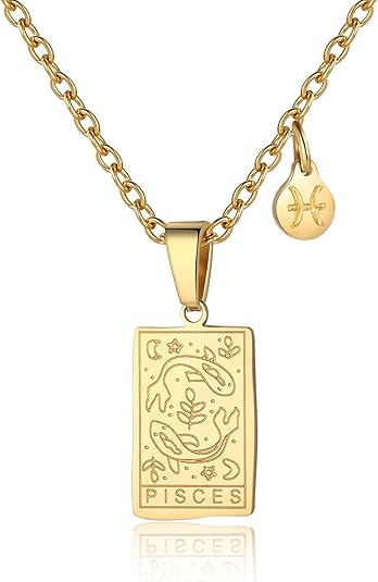 Zodiac Sign Necklace for Women Constellation Tarot Card Pendant Double Sided Gold Stainless Steel Waterproof NonTarnish Friendship Jewelry Gift