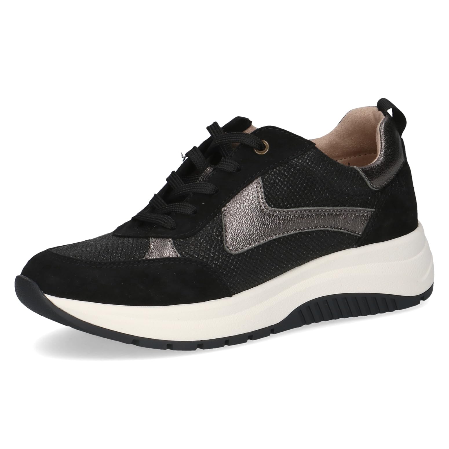 CAPRICE Women's Low-top Leather Platform Sneakers, Black (Black Comb), 3.5 UK