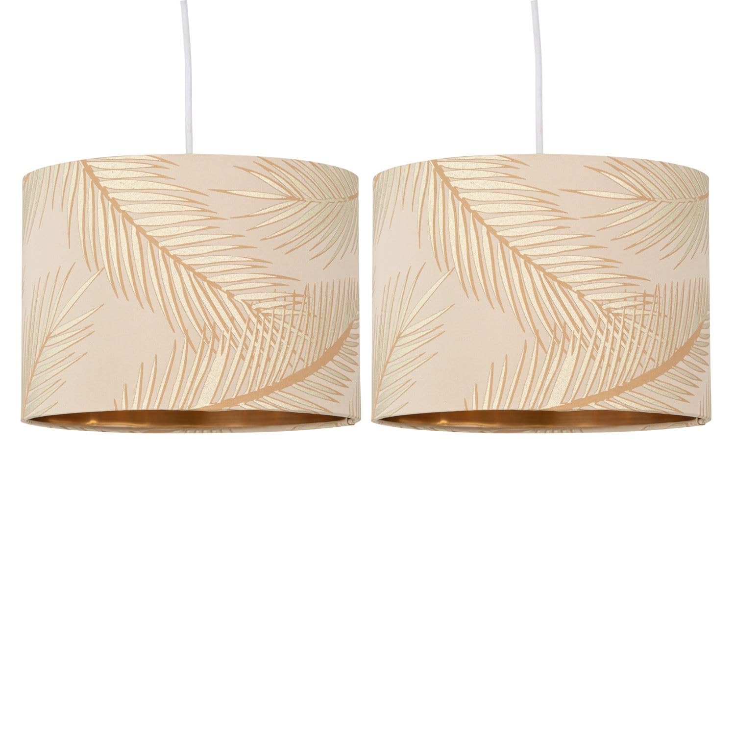Firstchoicelighting Gold Set Of 2 Champagne With Embossed Leaf Detail 25Cm Ceiling Pendant Lightshades Or Table Lamp Shades