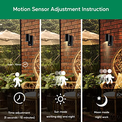 Kerry Outdoor Motion Sensor Wall Lights, Downward Outside Lighting Mains Powered, IP44 Black Stainless Steel Downlight - Image 4