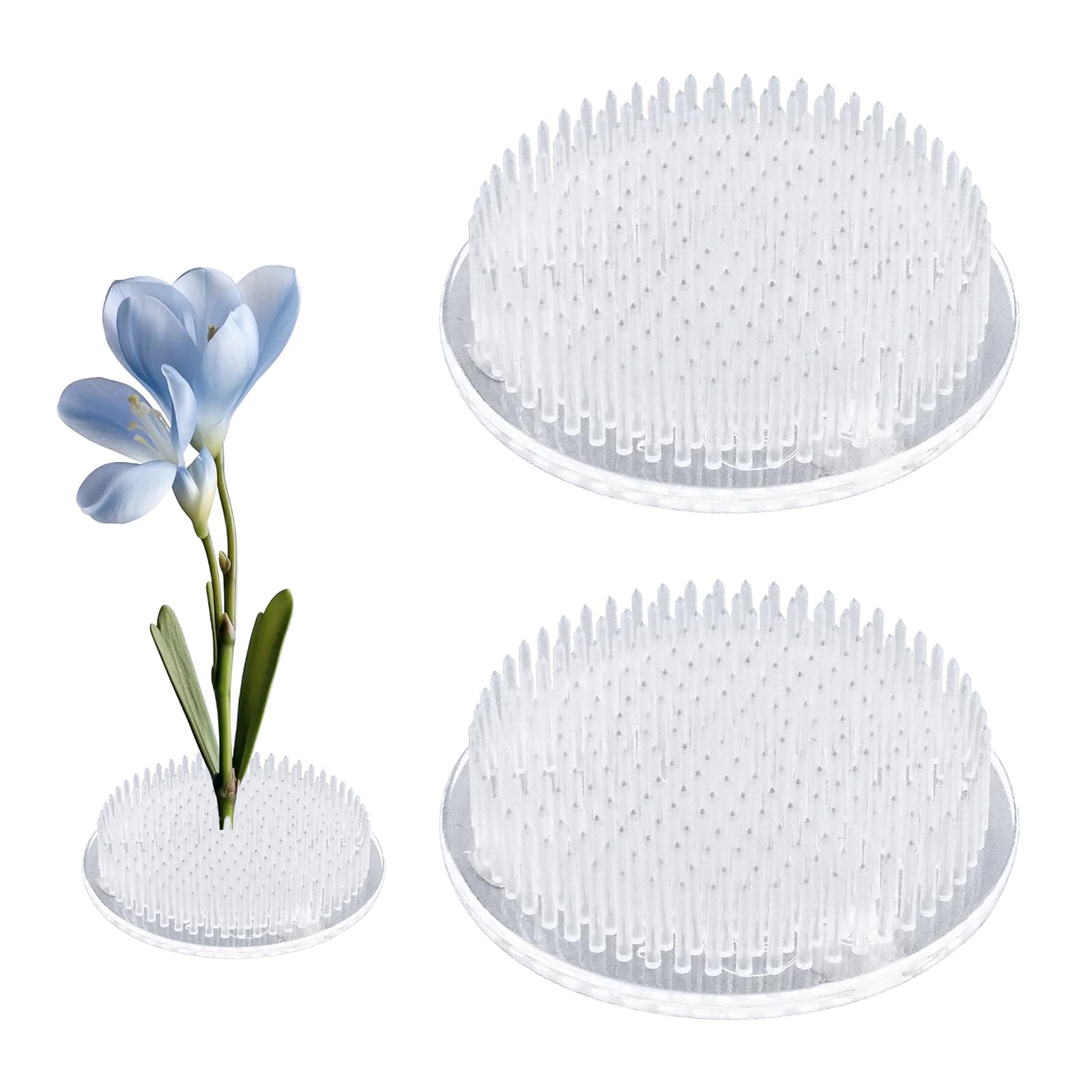 Wandic 2Pcs Flower Frog, 2 Pcs Round Clear Plastic Ikebana Kenzan Frog Japanese Holder With 3 Suckers For Diy Craft