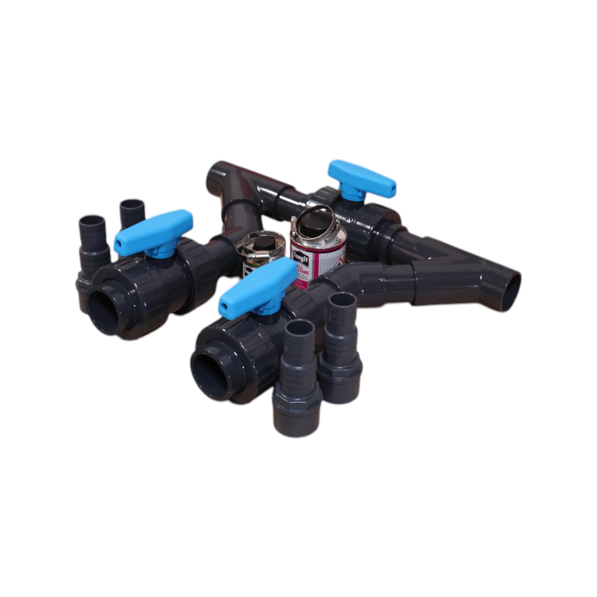 Pool Bypass Set Basic Deluxe 45° 50 mm – PVC Kugelhähne, Winkel & T-Stücke – Durchflussregelung für Wärmepumpe & Solaranlage