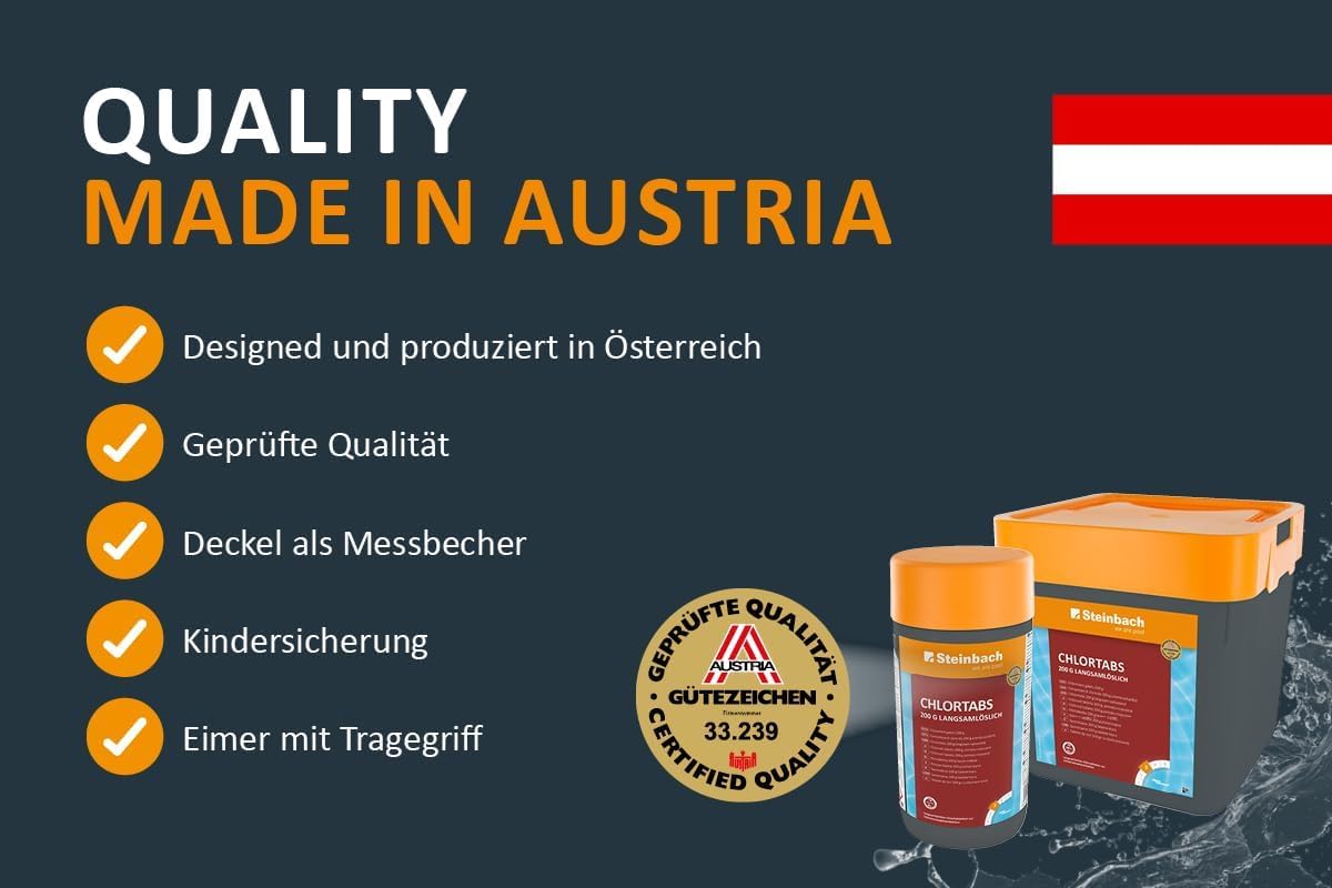 STEINBACH | Wasserpflege Set Classic XL I Pool Chlor Starterset für Einsteiger I Mini-Multitabs, Kristallklar, Dosierschwimmer, Testkit, pH-Senker & Chlorgranulat | Pool-Zubehör-Set für Anfänger