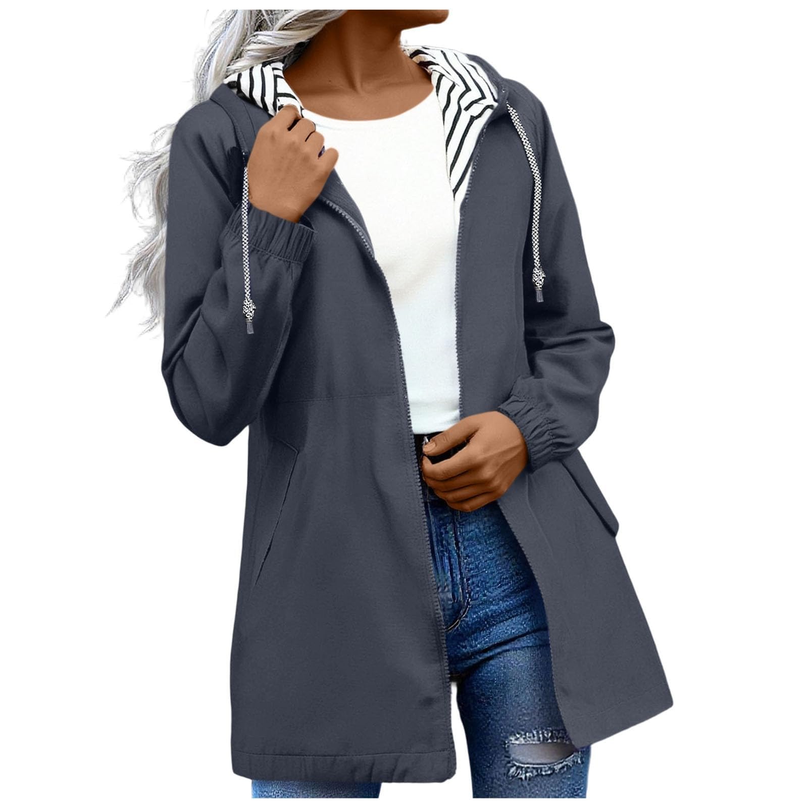 Giacca Da Donna Autunno Inverno Tinta Unita Con Cappuccio, E Cerniera, Lunghezza Media Pelle Elegante Corta Soft Shell Montagna Trekking Estiva Impermeabile Antipioggia Pioggia Antivento