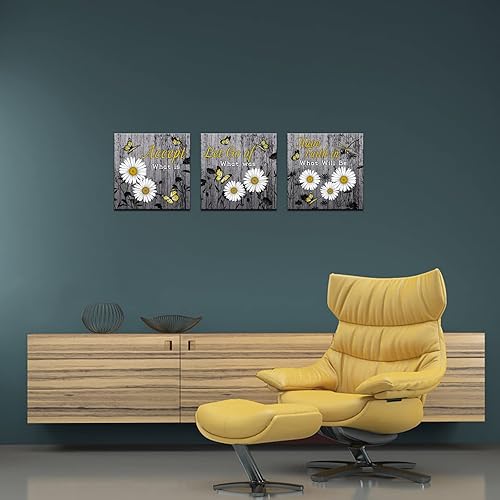 Miniatura 5 de LevvArts Decoración de pared de margaritas, citas inspiradoras rústicas, impresión en lienzo, flores de granja, pinturas para decoración de baño,