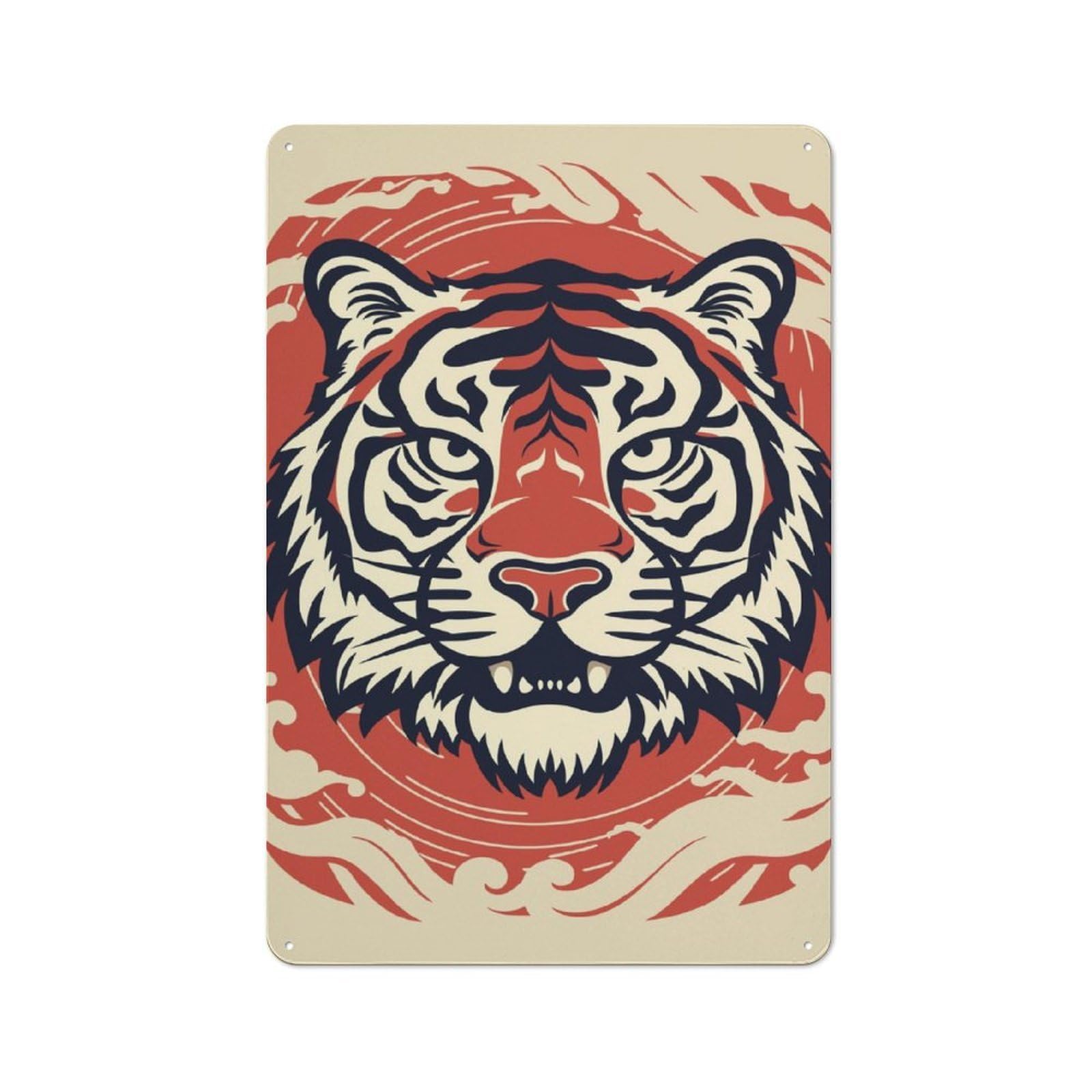 Junmoney Vintage Zodiac Tiger Retro-Style Tin Sign 30X20cm Featuring For Home Bar Wall, For Garage, Workshop And Man Cave Decoration