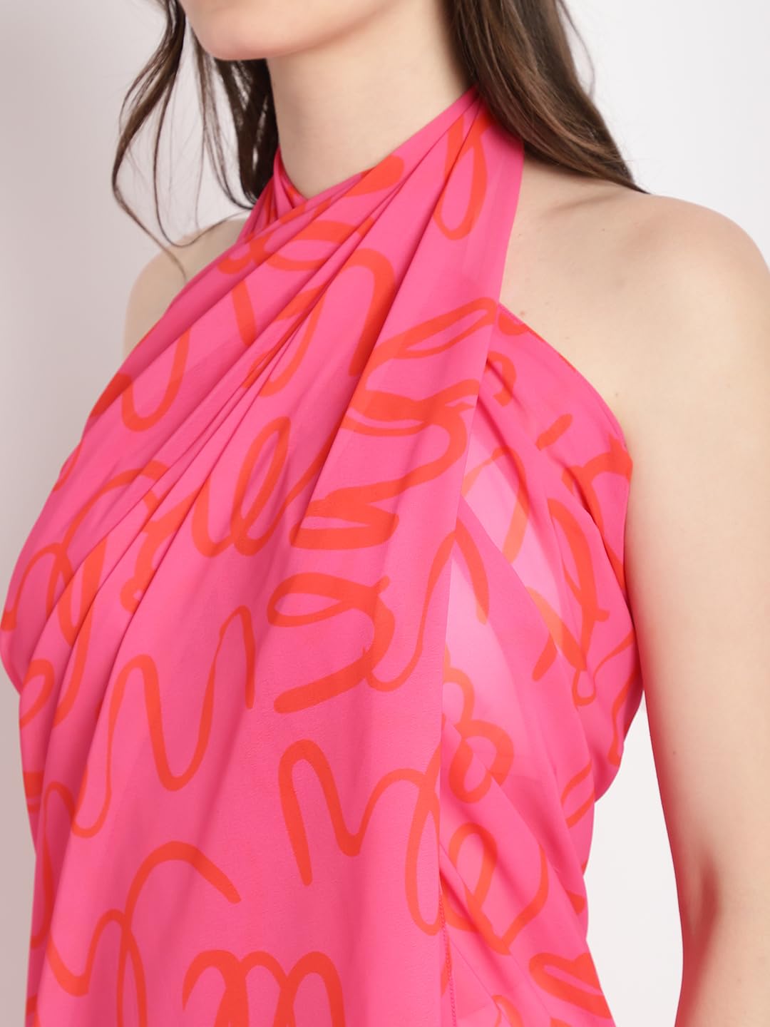 EROTISSCH Women's Pink Sarong with Abstract Print, Knee-Length Beach Cover Up 2