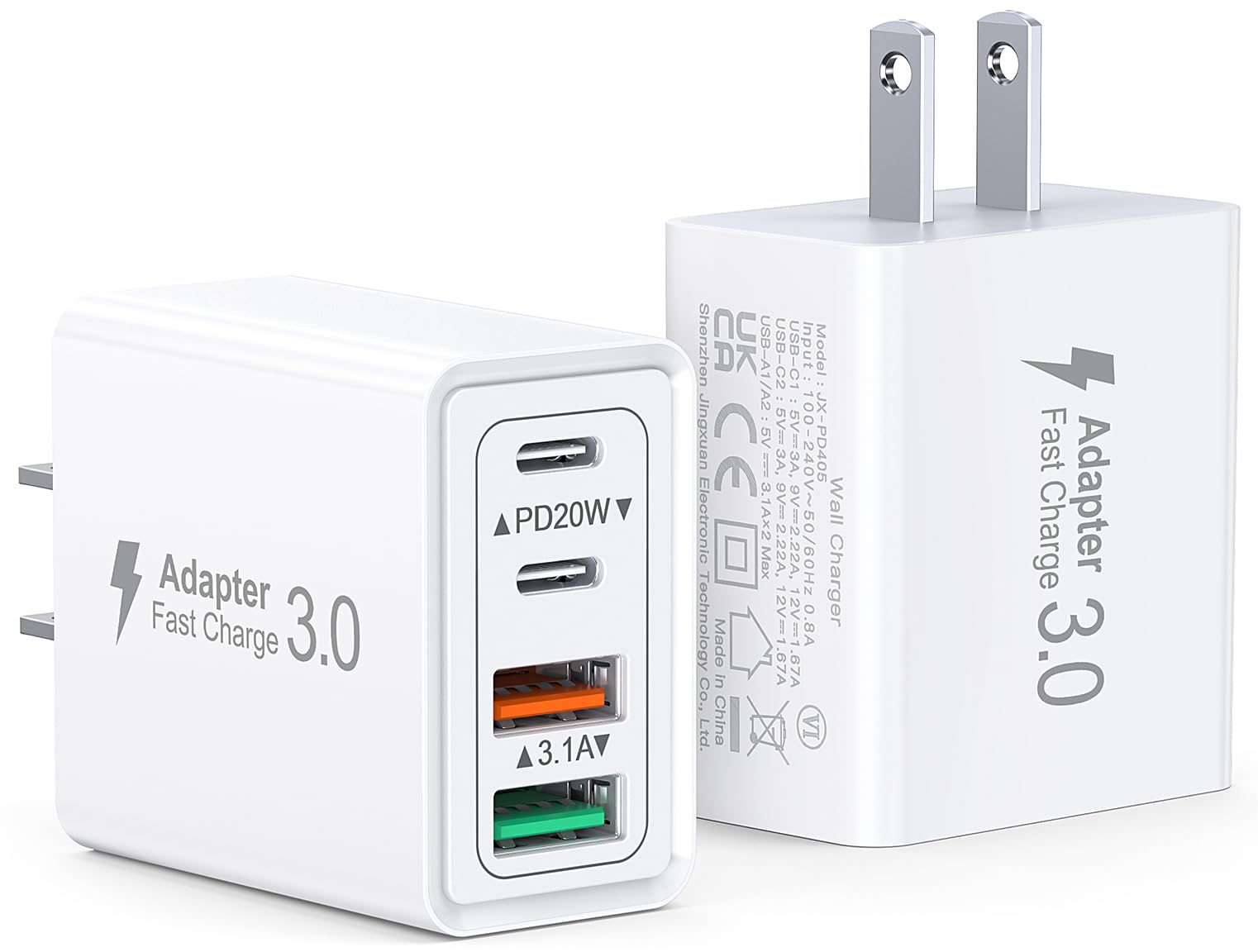 [2 Pack] USB C Wall Charger Block, 40W 4-Port PD Power Adapter QC Wall Plug, Fast USB C Charger Type C Charging Blocks Cube Brick Box for iPad Pro Mini iPhone 17 16 15 14 13 Pro Max XR XS 8 7, Samsung