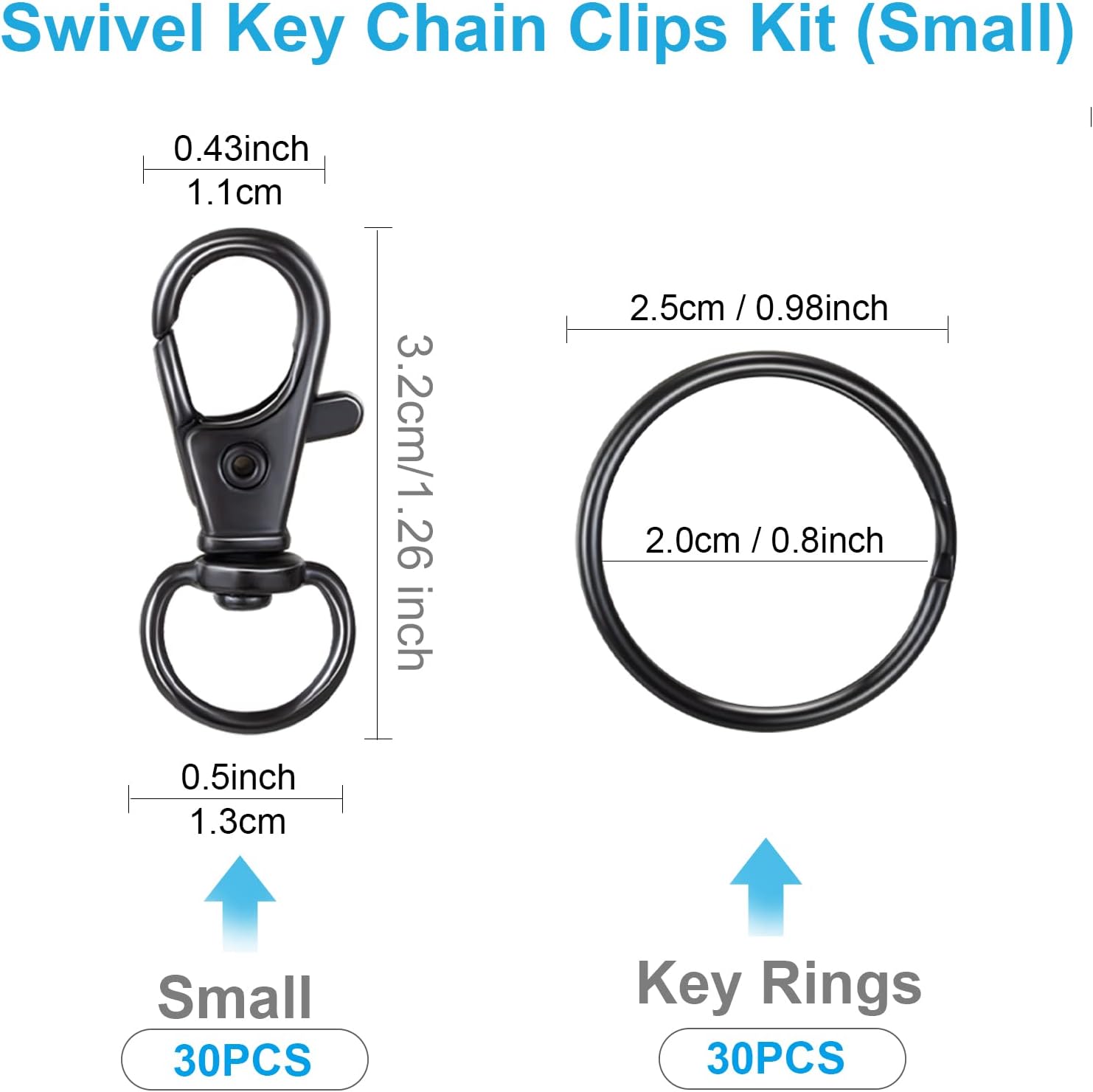 YHYZ Black Keychain Key Chain Rings Clips Bulk (60pcs, Small), Swivel Lanyard Snap Hooks (32mm) X 30pcs + Key Rings X 30pcs, for Keychain Crafts Resin Projects, Lanyard, Bag, Purse,Tag - Image 7