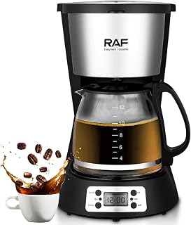 RAF Coffee Maker 1000W | Drip Coffee Machine with 1.5L Water Reservoir & Glass Carafe | Programmable Digital Timer, Auto-Drip & One-Touch Operation for Home & Office