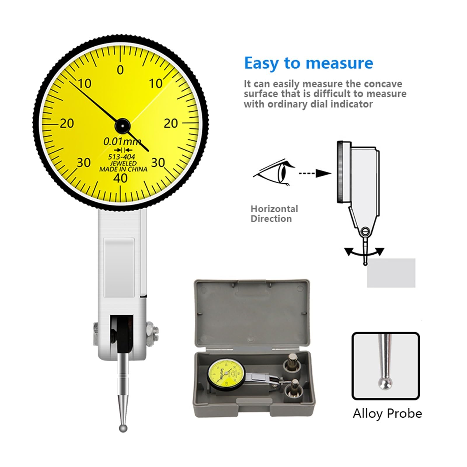 Measuring Tool Dial Gauge 0-40mm 0.01mm Test IndicatorPrecision Metric with Dovetail Rails Mount Measuring Tools High Resolution