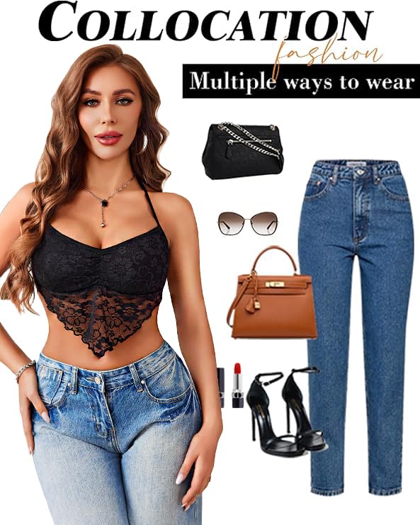 Avidlove Lace Tops for Women Sexy Crop Top Halter V Neck Cami Lingerie Y2K Camisoles 2025 Trendy3