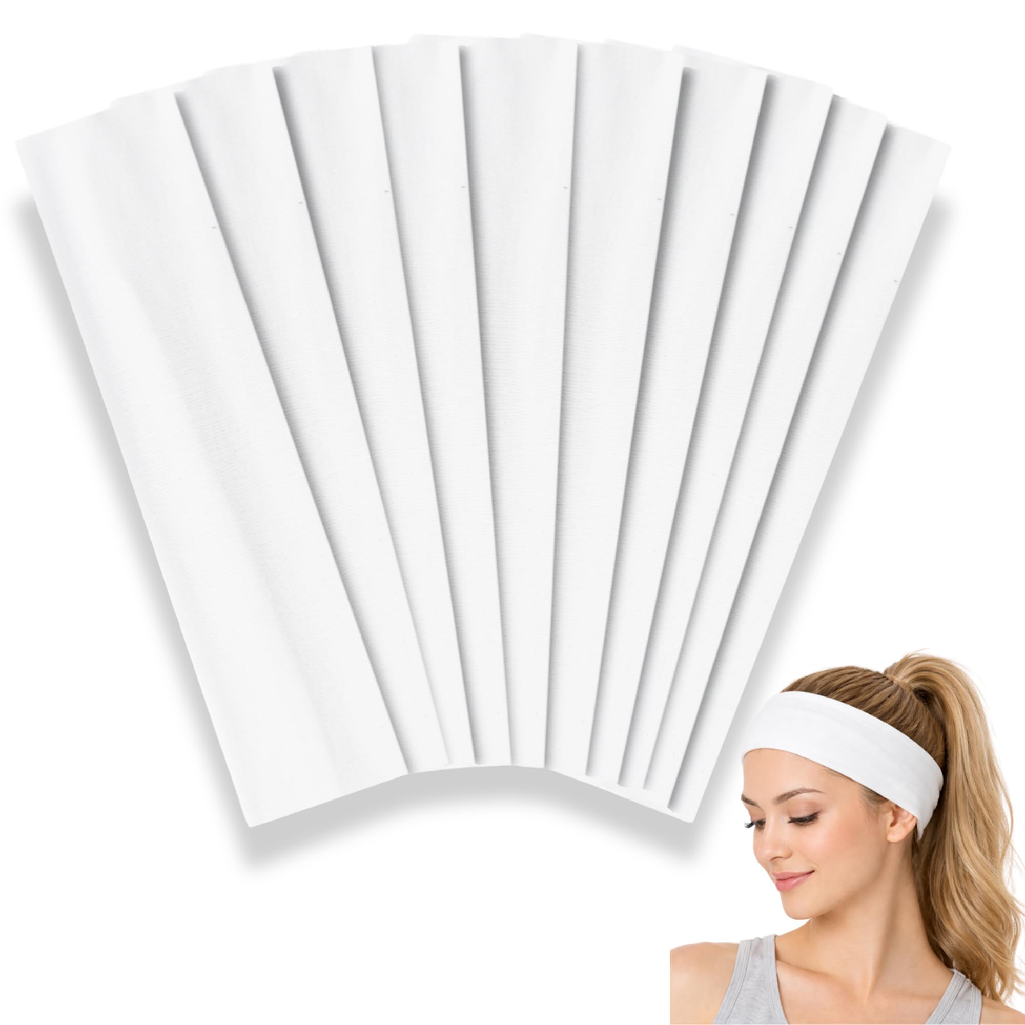 Styla Hair Headbands for Women Stretch Fashion Head Bands 10 Pack Non-Slip Head Wraps Great for Spa, Sports, Yoga, Pilates, Running, Gym Headband, Workouts (White)
