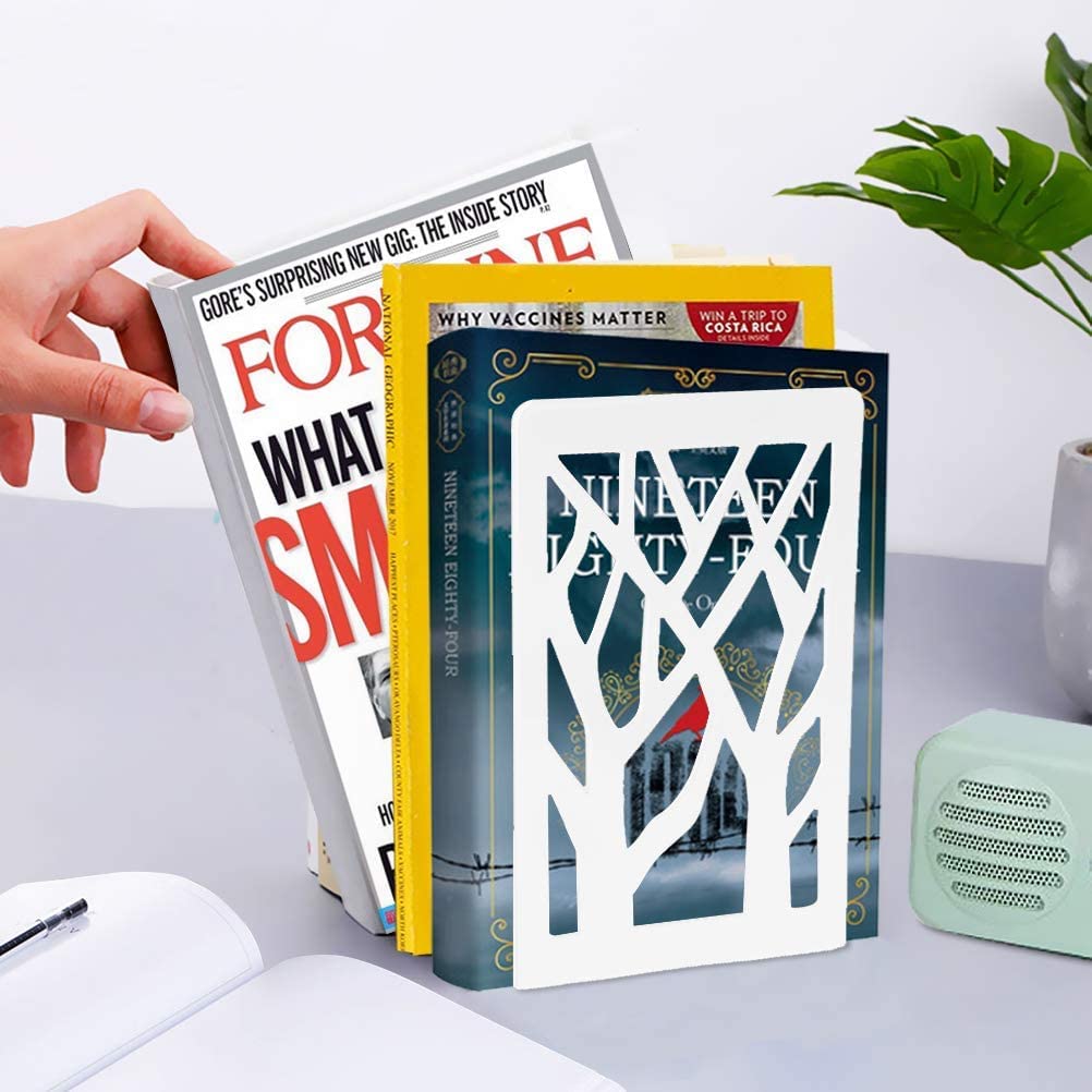Snazzy Metal Bookend Book Ends for Shelves, Bookends for Office, Book Ends for Heavy Books, Book Shelf Holder Stand Home Decorative Metal Bookend Supports, Book Stoppers, White(4 Pairs) (Set of 4) 2