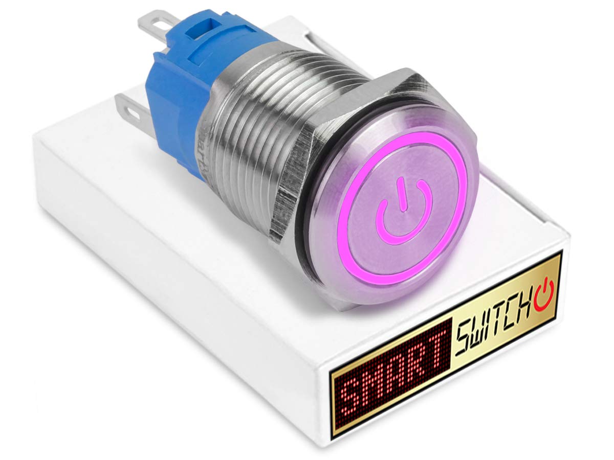 SmartSwitch 19mm Angel Eye Power Stainless Steel Momentary SPST Push Button Purple LED Metal Switch AE19