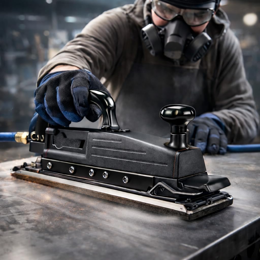Professional Straight Line Air Sander (Model 63994), 1" Stroke, 2350 SPM, Dual Piston Forward/Reverse Action, Long 15-1/2" Shoe – Compatible with BAXTER Air Tools