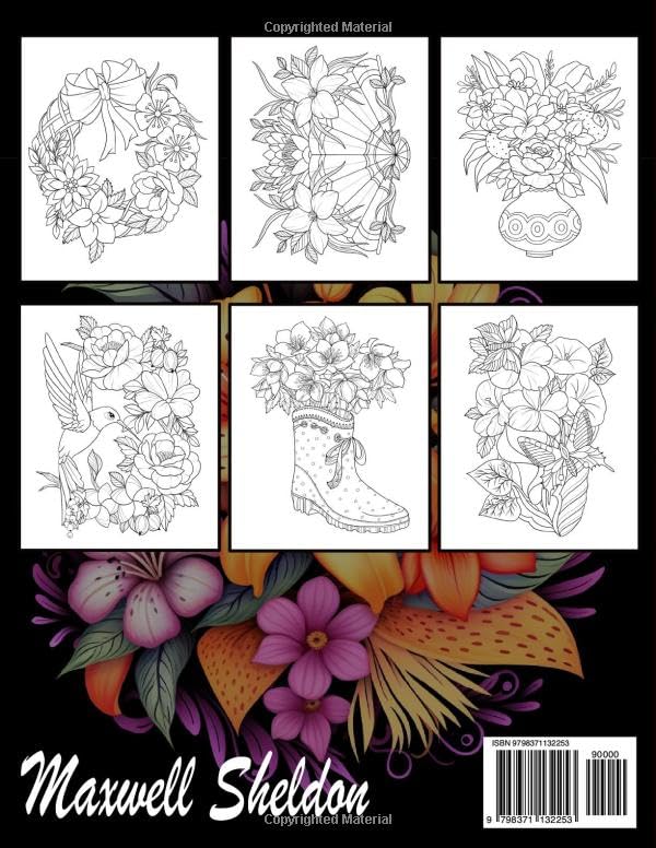 Miniatura 2 de Romantic Flowers Adult Coloring Book with Beautiful Flower Designs for Relaxation