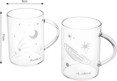 Miniatura 6 de Astronomy Lovers - Juego de 2 tazas de cristal para amantes de la astronomía, diseño de cielo nocturno, juego de 2 tazas cambiantes de luz, taza