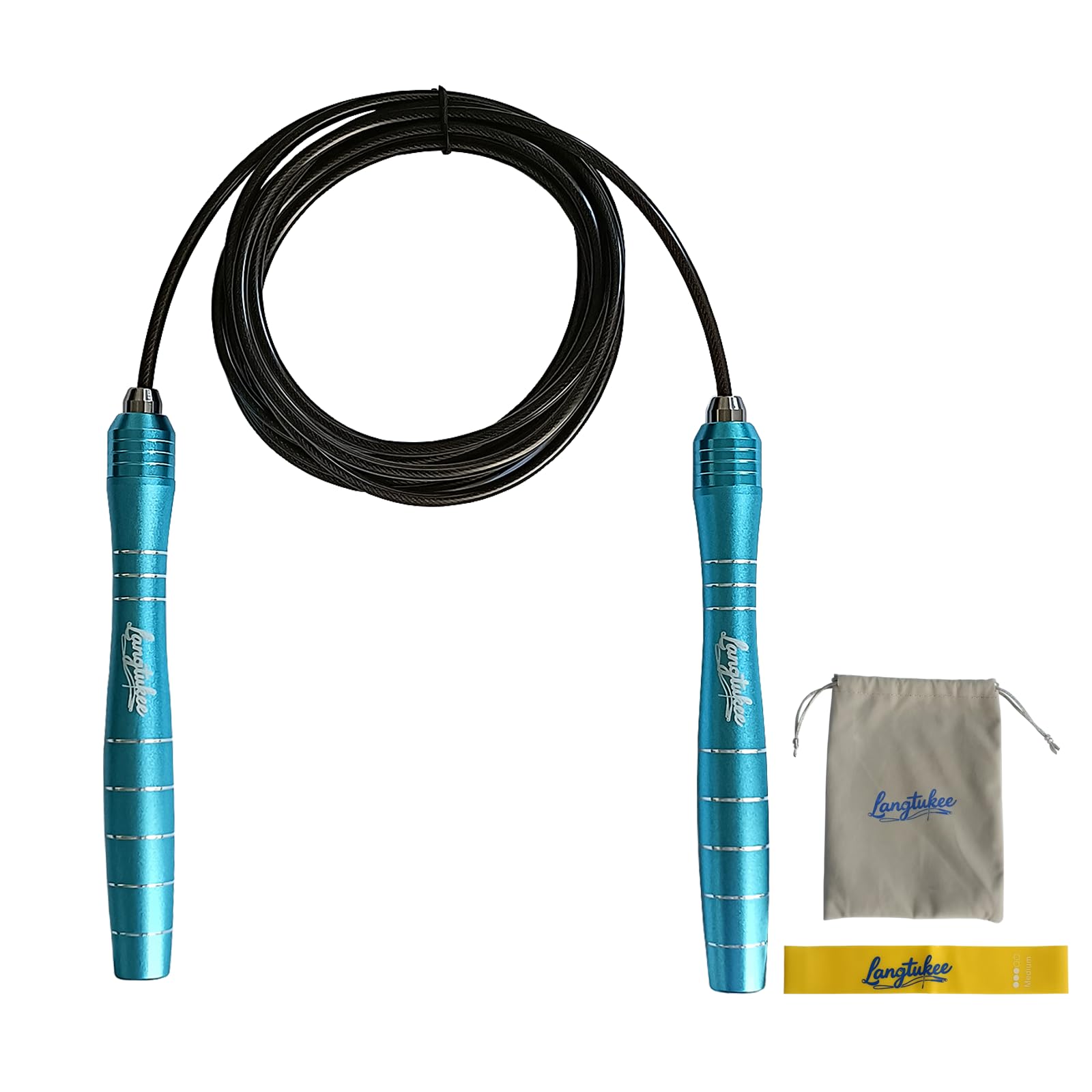 LANGETUKEE Speed-Springseil – verstellbares Fitnessseil mit 360°-Hochgeschwindigkeits-Kugellagern und 2,8 m langem 4 mm Stahlkabel, verlängerte Griffe aus Aluminiumlegierung für bequemen Griff – ideal